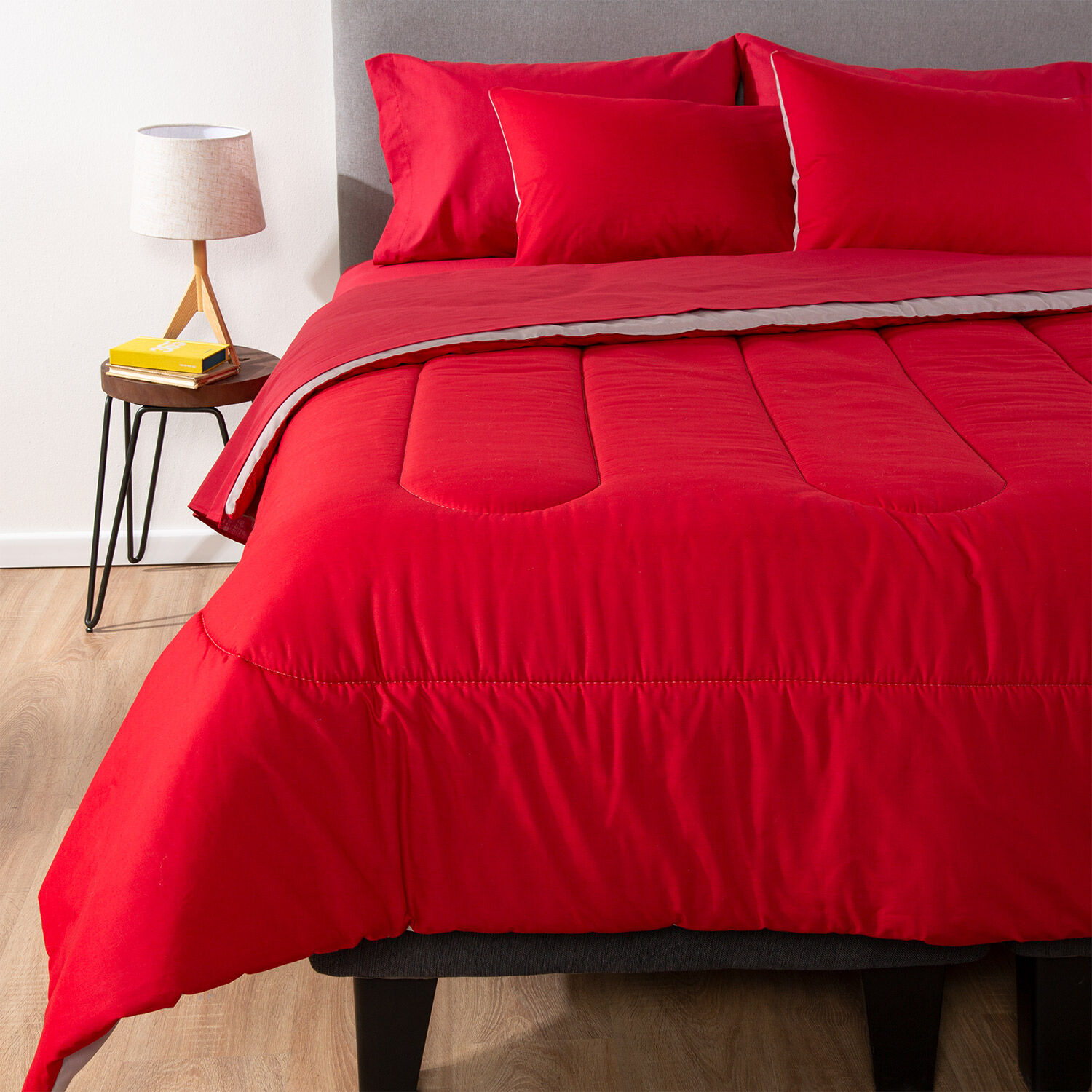 Plumon Bicolor Rojo Gris Arthome 2 Plazas image number 0.0