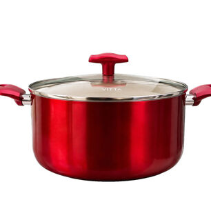 Olla Cacerola Antiadherente De Aluminio 30 Cm 10,5 Lts Con Tapa Modelo Rosso Marca Vitta