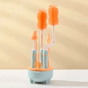 Set Cepillo De Silicona Limpiadores Mamadera Con Escurridor