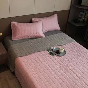 Cubrecama Quilt Cobertor King Rosado Y Gris