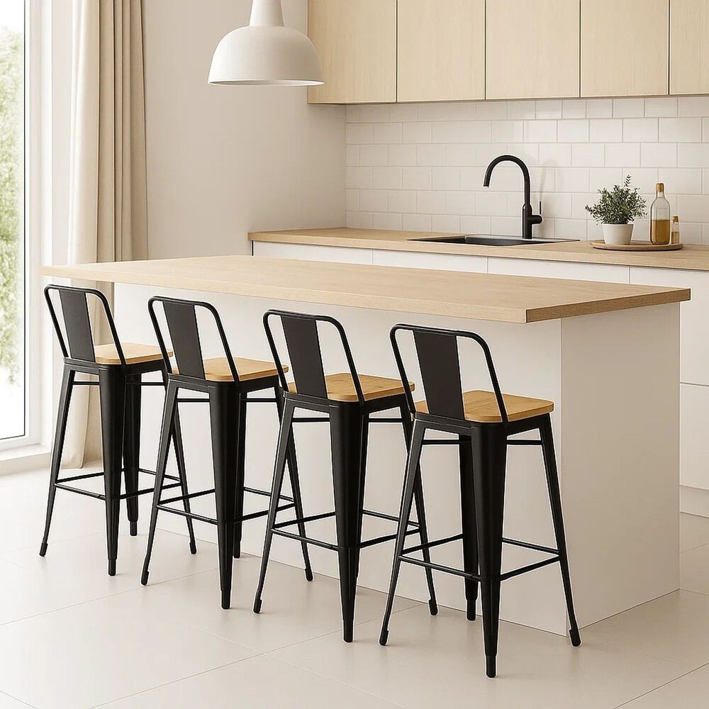 Pack De 4 Taburetes Tolix Con Asiento De Madera Clara - Negros image number 1.0