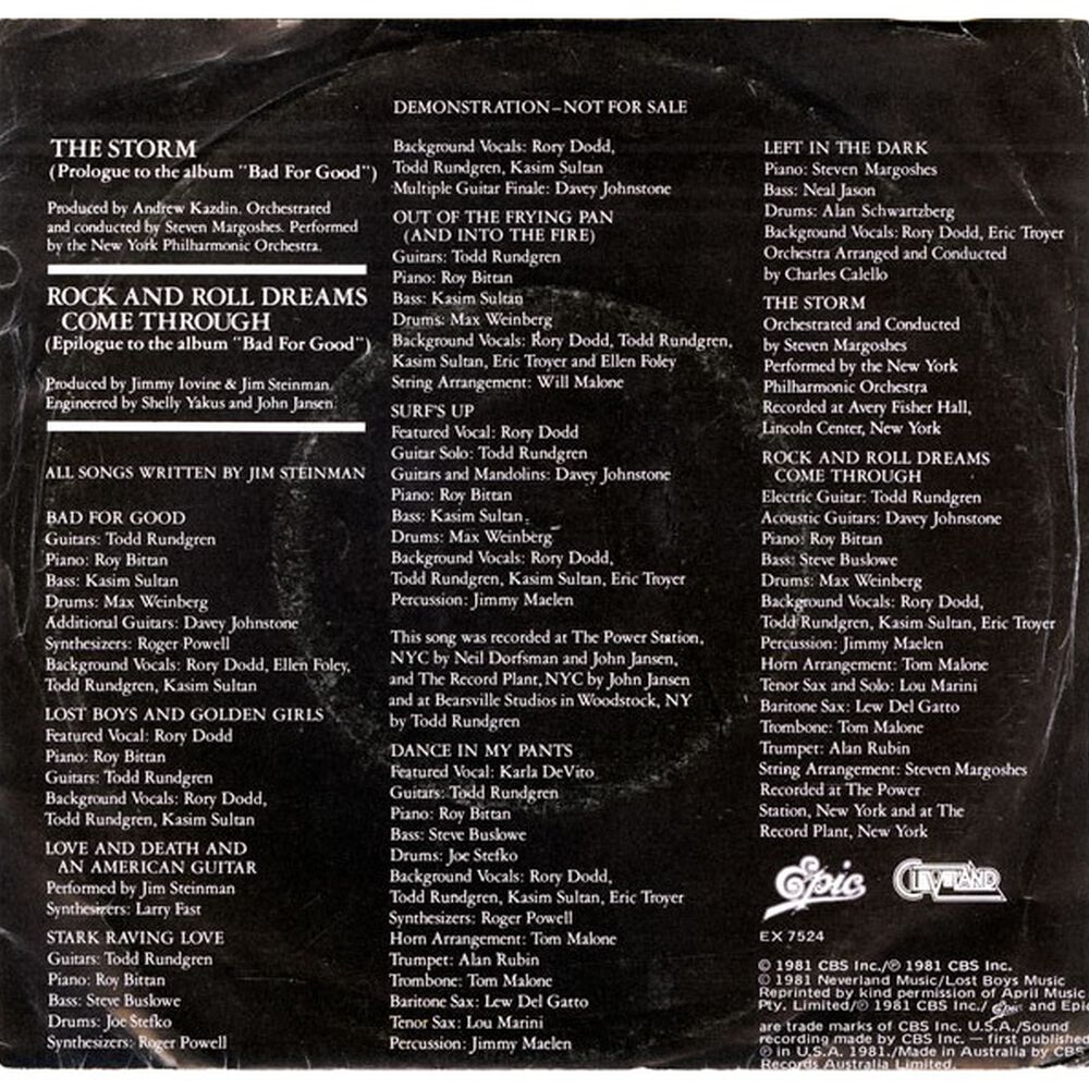 Jim Steinman - Rock And Roll Dreams Come Through | 7" Single Usado image number 3.0