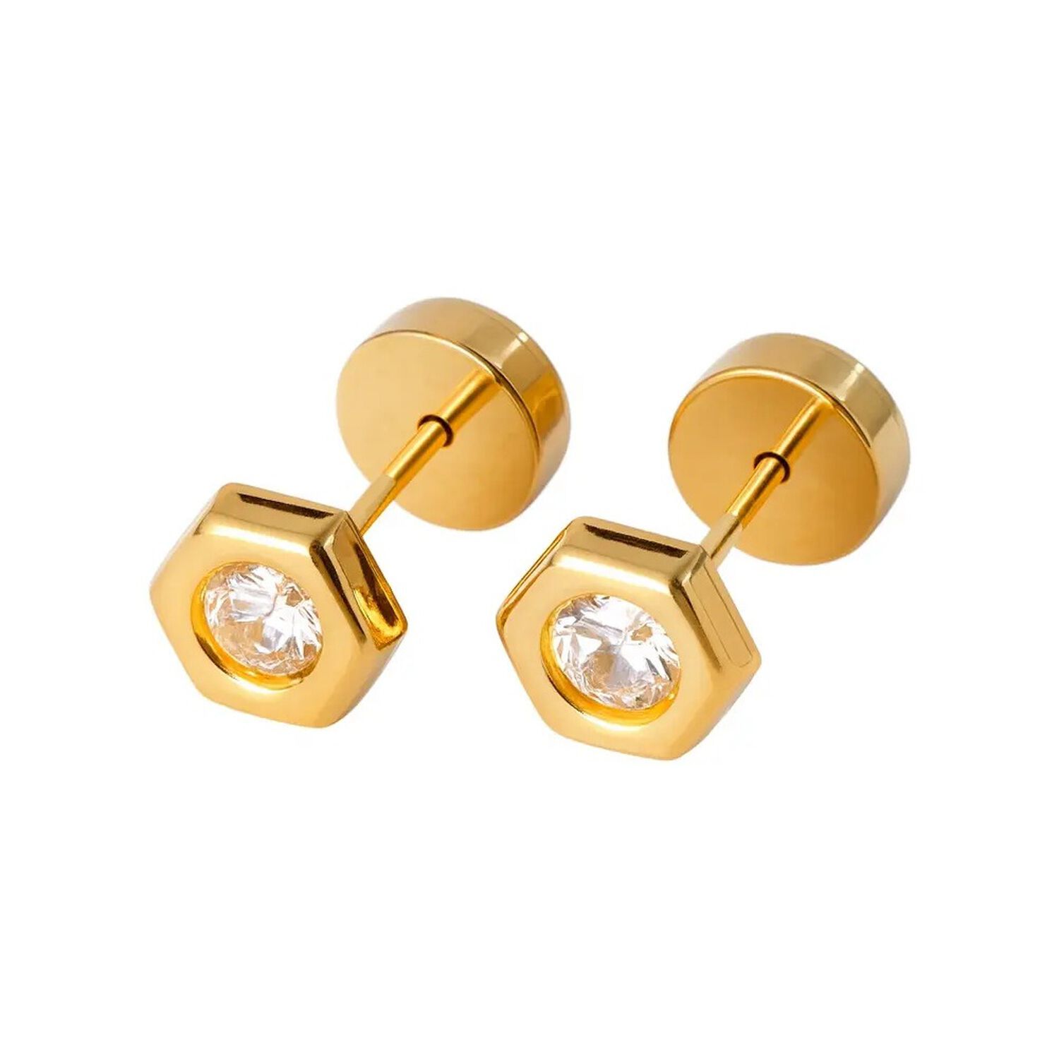 Aros Abridores Hex&aacute;gonal 6 Mm Oro 18k Con Circ&oacute;n Blanco Blanco image number 0.0
