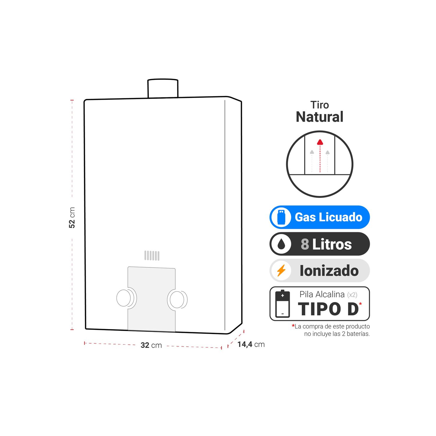Calefont Albin Trotter 8 Litros Tiro Natural Gas Licuado N24 image number 2.0