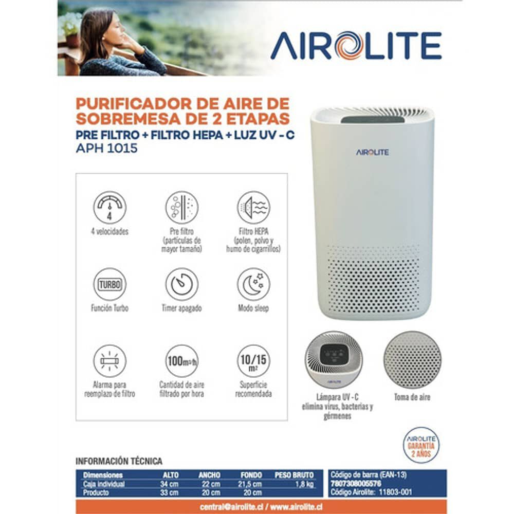 Purificador De Aire Airolite Torre Ap H1015 image number 2.0