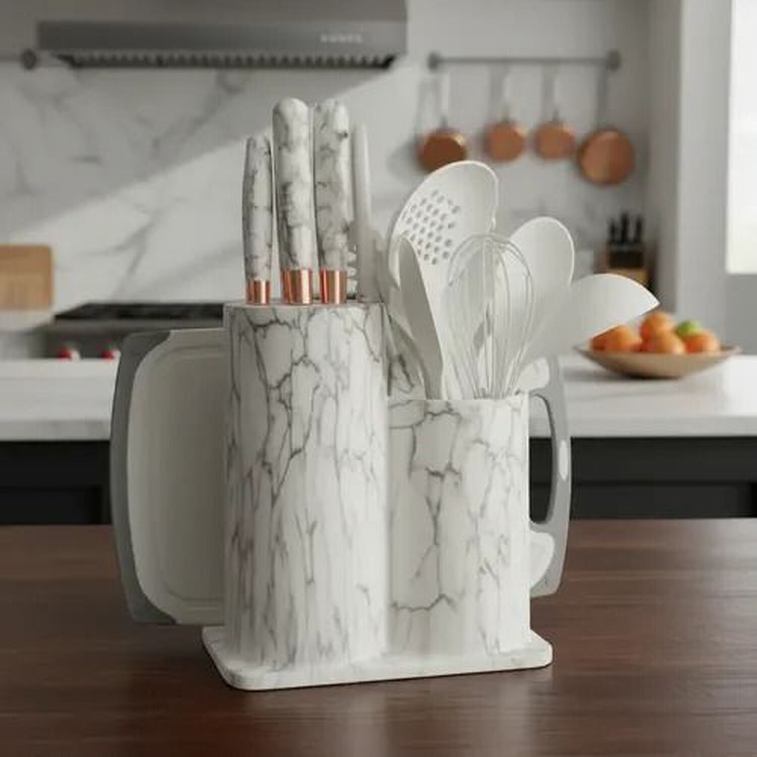 Set Utensilios De Cocina 25 Piezas Marmoleado Blanco Dorado image number 2.0
