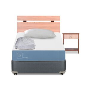 Cama Americana Cic Excellence / 1.5 Plazas / Base Normal + Set De Maderas + Textil