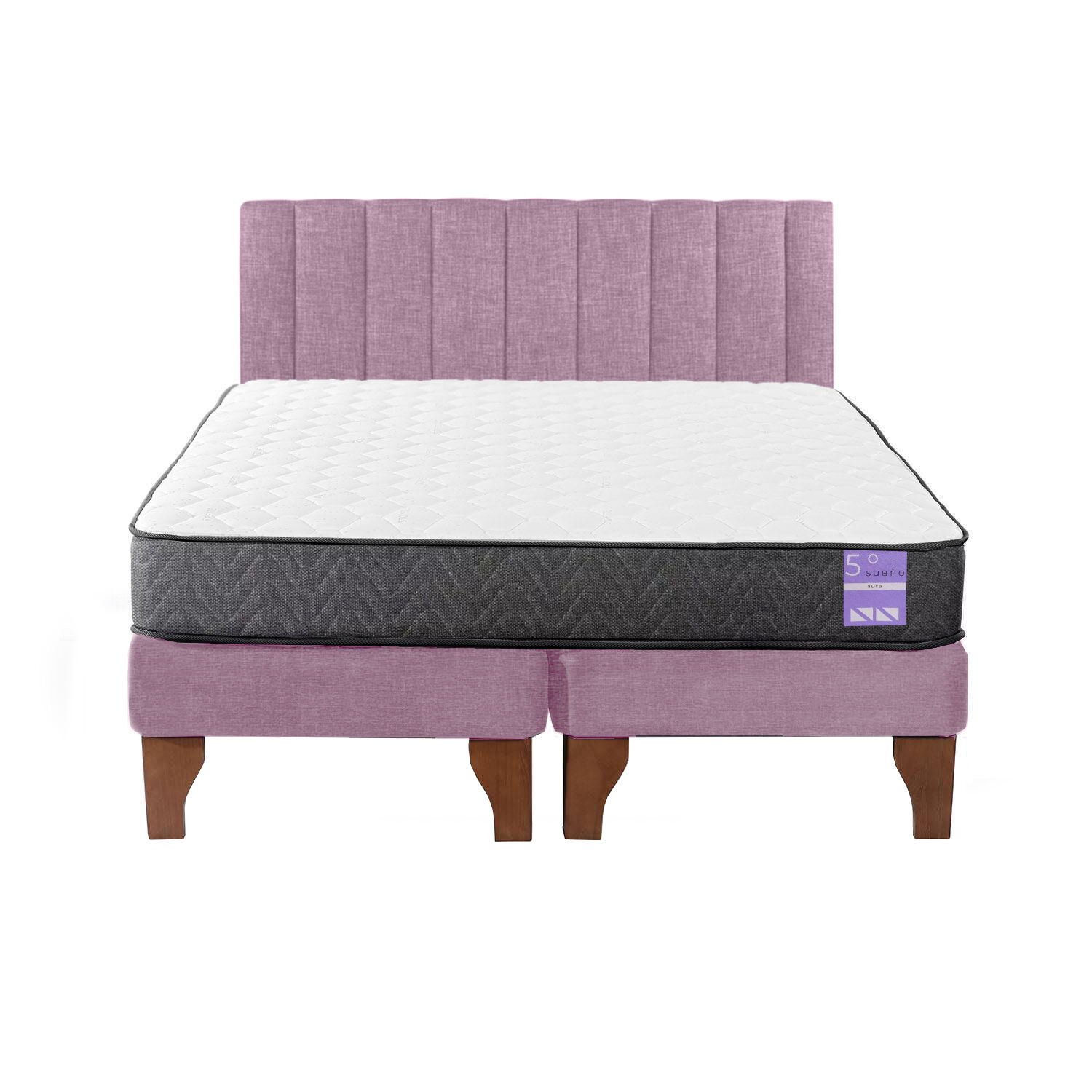Cama Europea King + Respaldo Tubular Madera Rosado image number 0.0