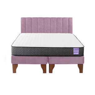 Cama Europea King + Respaldo Tubular Madera Rosado