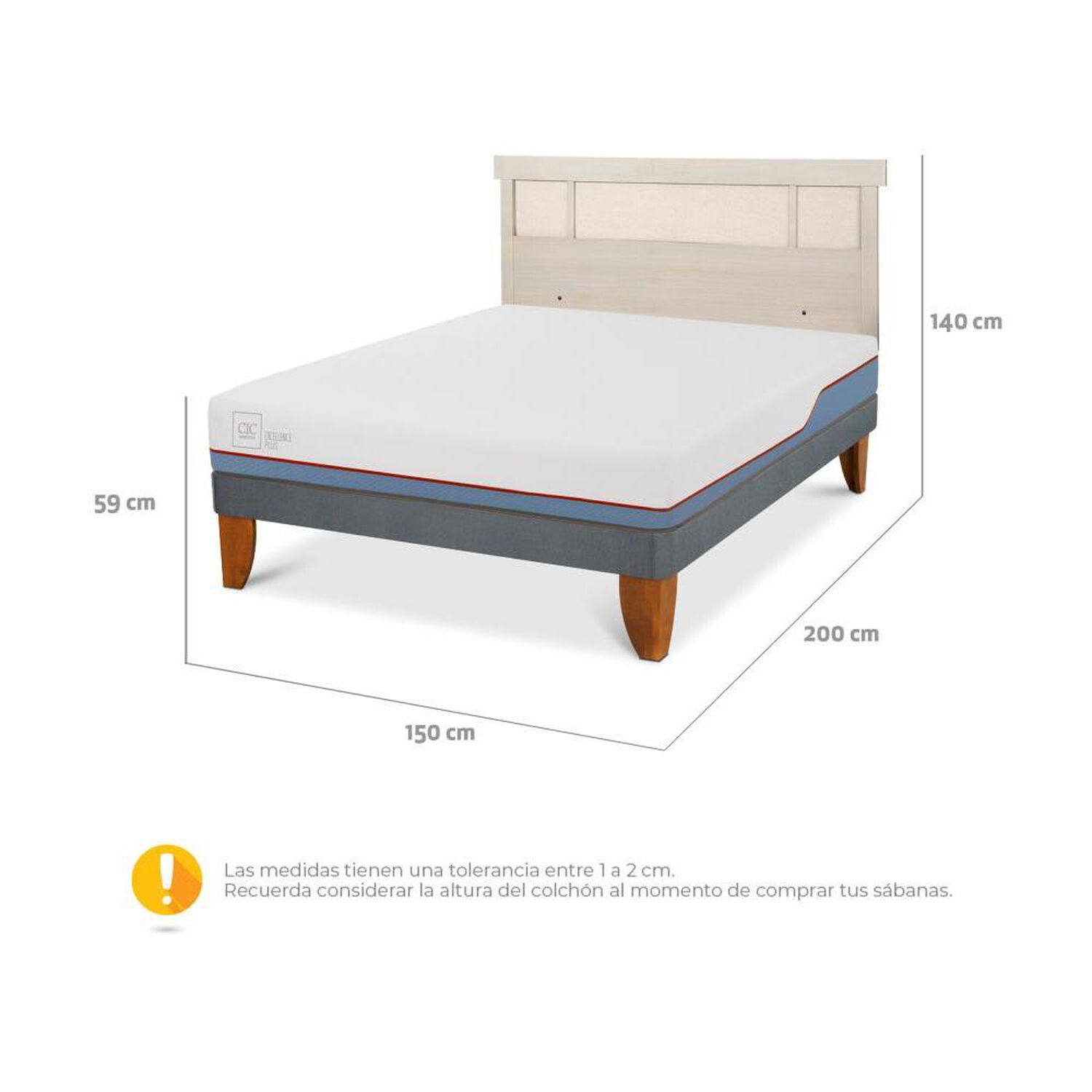 Cama Europea Cic Excellence Plus / 2 Plazas / Base Normal + Respaldo image number 4.0