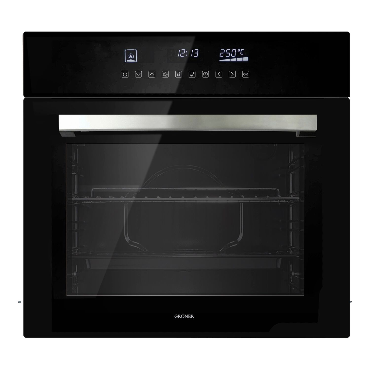 Horno El&eacute;ctrico Empotrable Gr&ouml;ner Black Touch Triple Vidrio 10f 59l image number 1.0