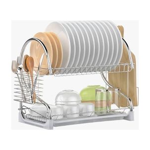 Secador Escurridor Platos Vajilla 2 Niveles Acero Inoxidable Color Plateado