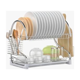 Secador Escurridor Platos Vajilla 2 Niveles Acero Inoxidable Color Plateado