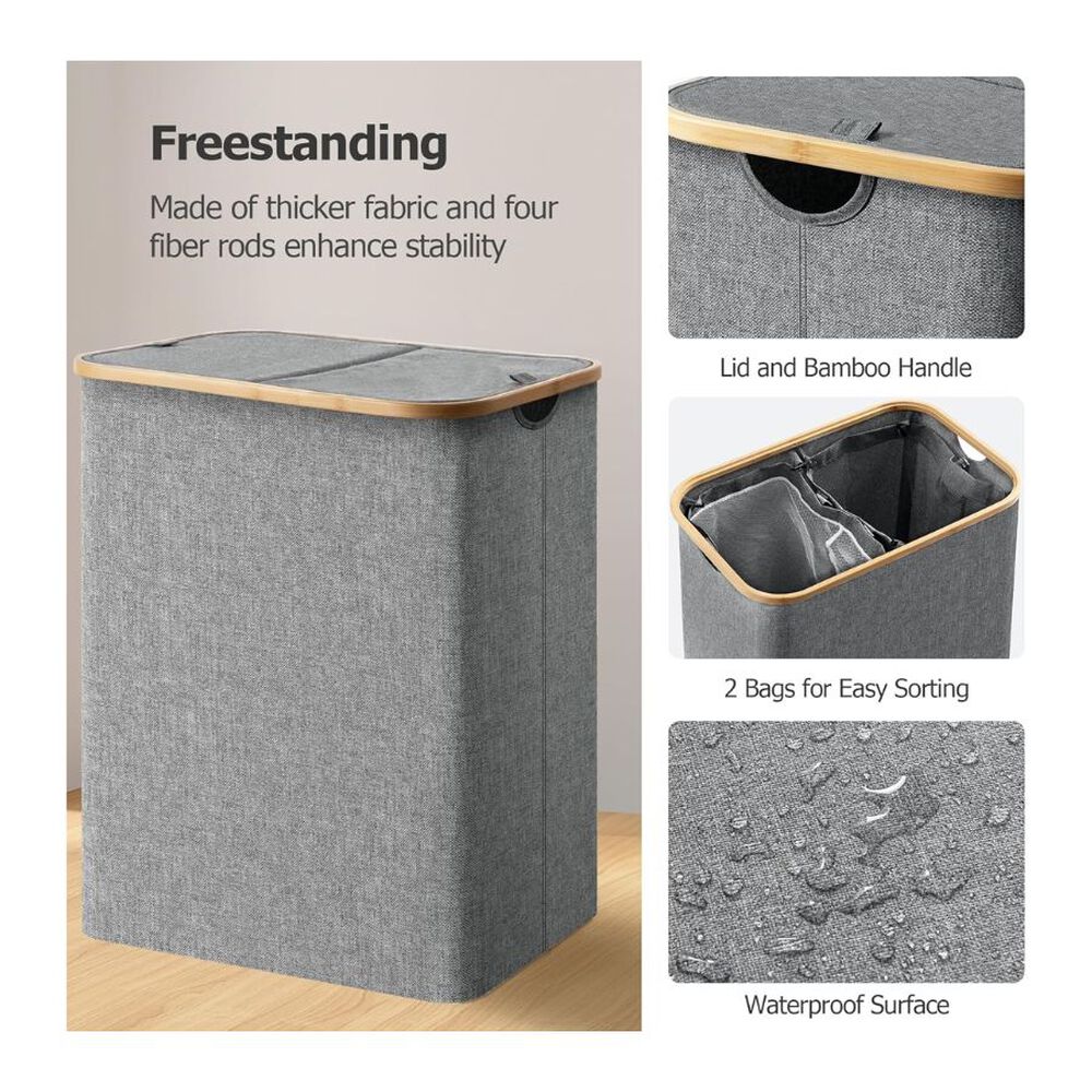 Cesto Para Ropa 2 Compartimentos Gris image number 2.0