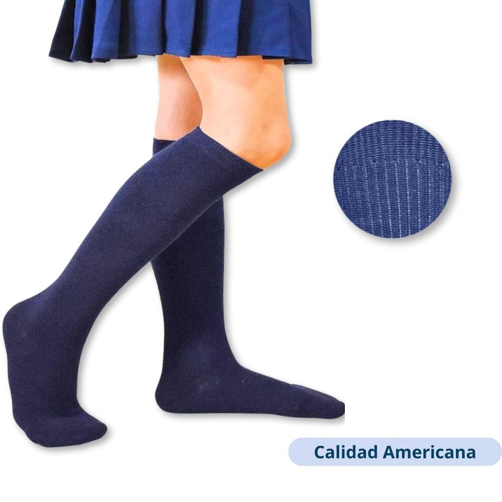 Pack 5 Calcetines Escolar Largo Algod&oacute;n Azul Unisex image number 2.0