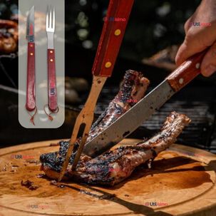 Set Cuchillo + Tenedor Para Parrillas Y Asados Acero Inoxidable
