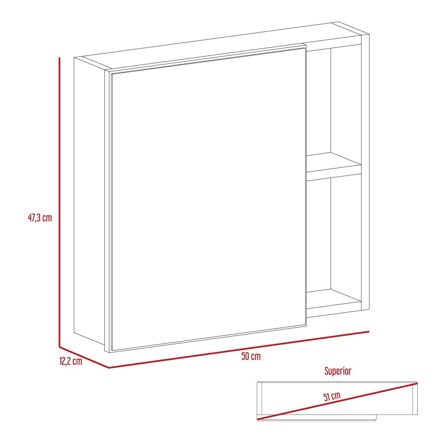 Botiquin De Ba&ntilde;o 1 Puerta 47.3x50x12.2 Cm Blanco image number 6.0