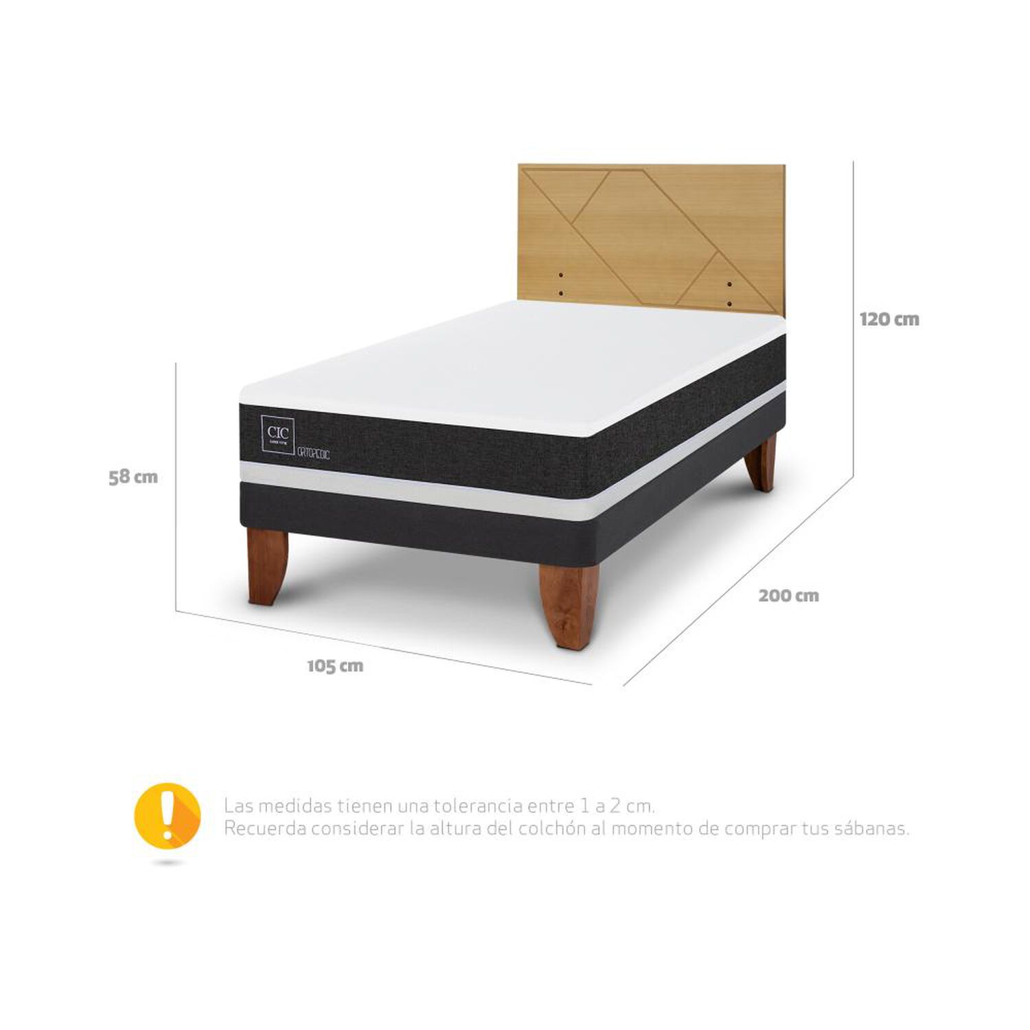 Cama Europea Cic Ortopedic / 1.5 Plazas / Base Normal + Respaldo image number 3.0