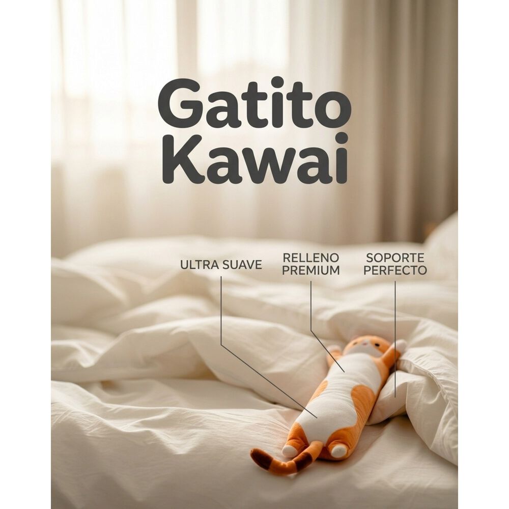 Peluche Almohada Gatito Largo Gato Kawai Grande image number 4.0