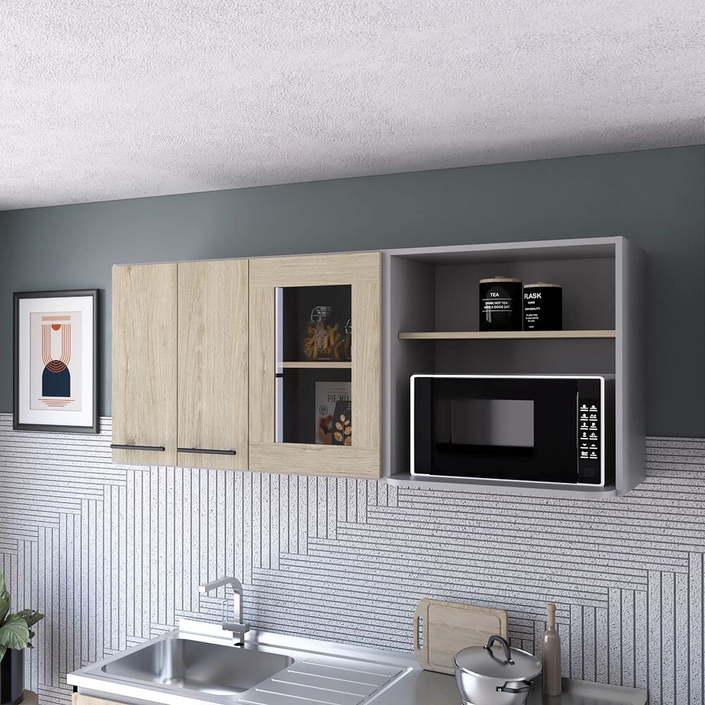 Mueble Mural Con Capacidad Para Microondas 3 Puertas Fm-003g Gris image number 4.0