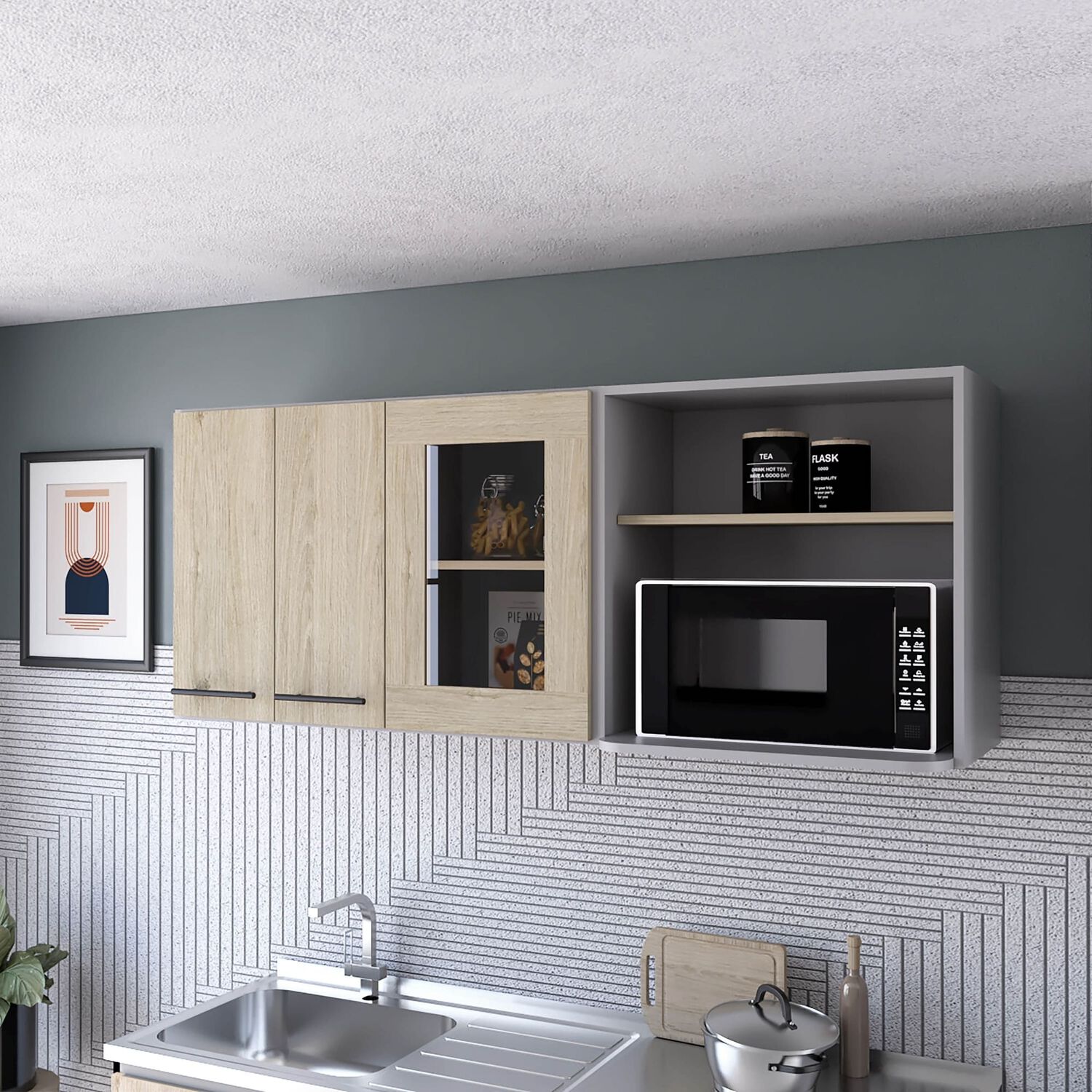 Mueble Mural Con Capacidad Para Microondas 3 Puertas Fm-003g Gris image number 4.0