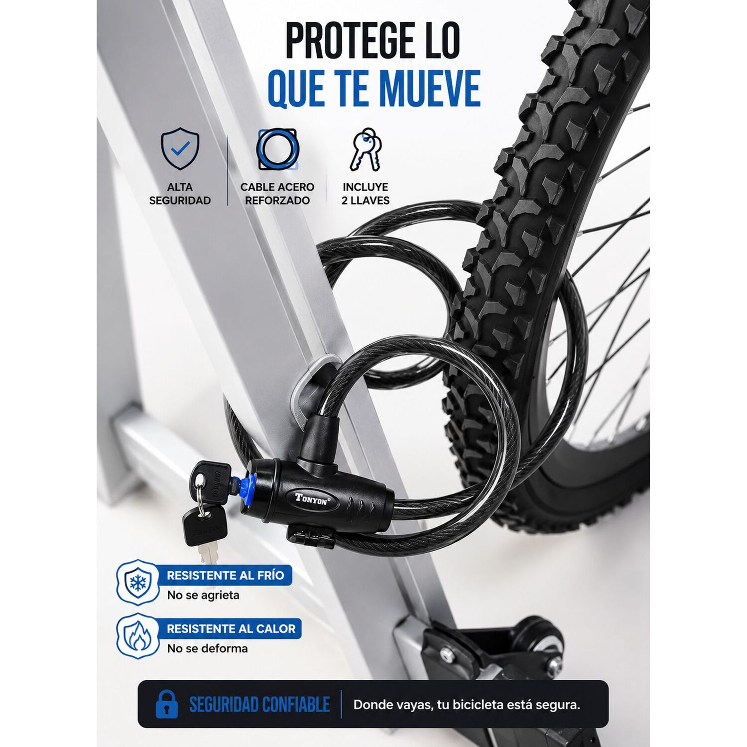 Candado Para Bicicleta Piola Y Manguera Con Soporte 2 Llaves image number 7.0