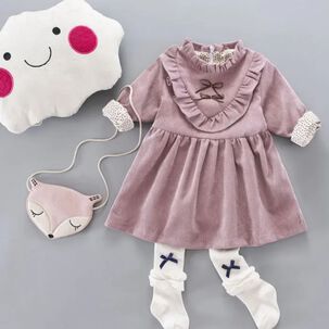 Vestido Con Lazo Negro De Cotelé Forrado En Algodón Niña Color Lila