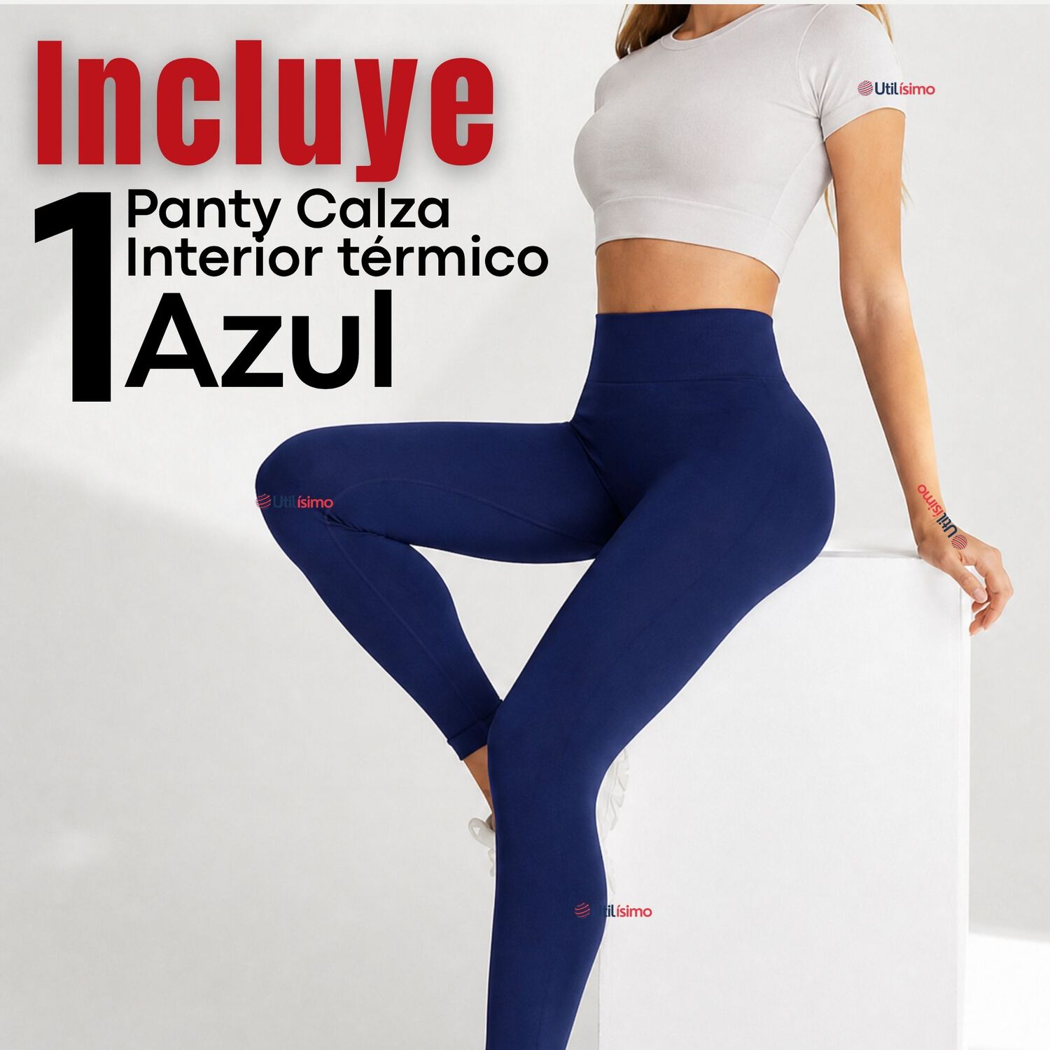 Calza Panty Lola Polar T&eacute;rmica Sin Costura Tiro Alto Elasticada Azul Marino image number 1.0
