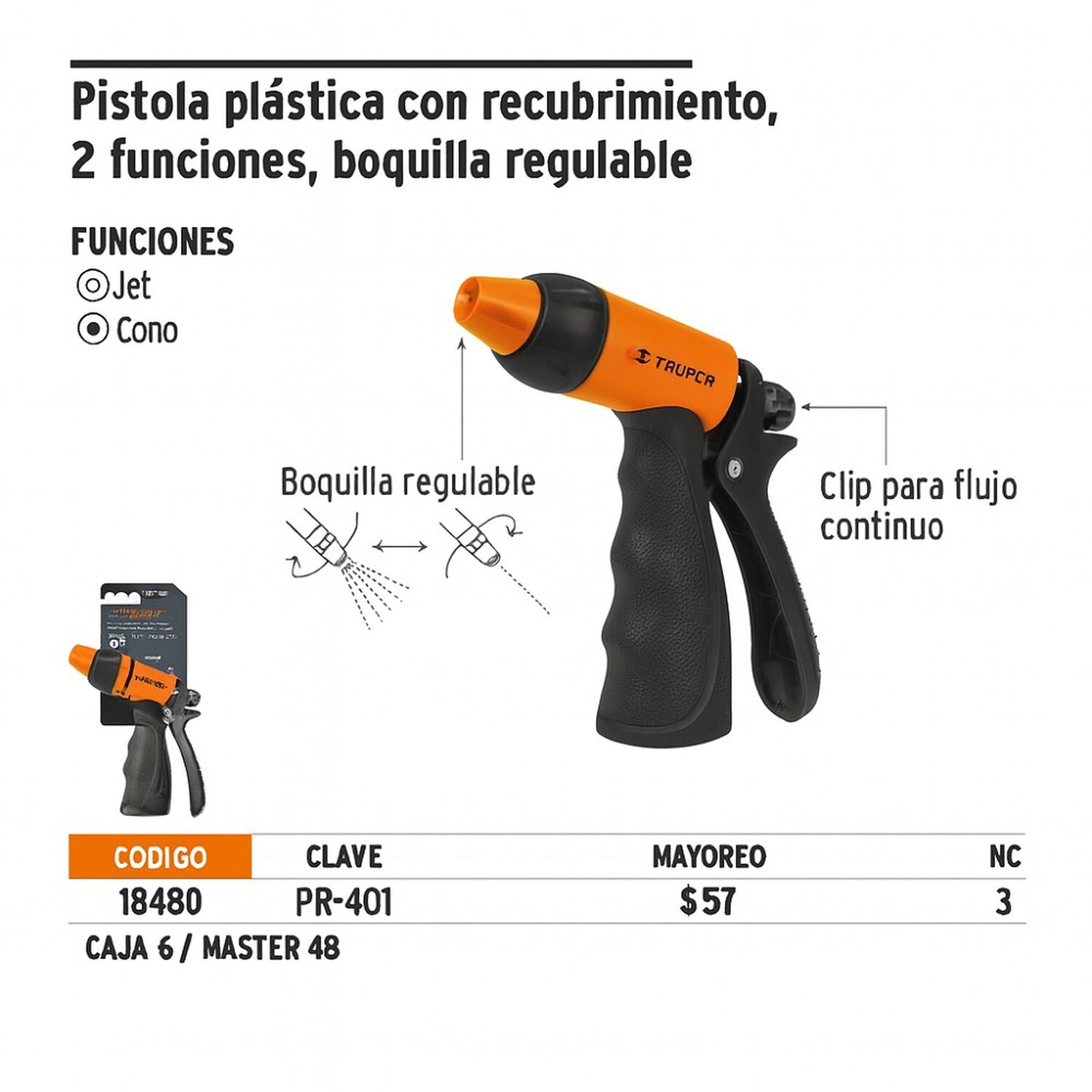 Pistola Para Riego Pl&aacute;stica Reforsada, 2 Funciones Truper image number 3.0