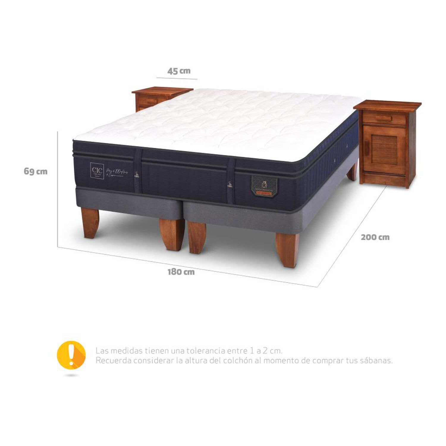 Cama Europea Cic Super Premium / King / Base Dividida + Veladores image number 4.0