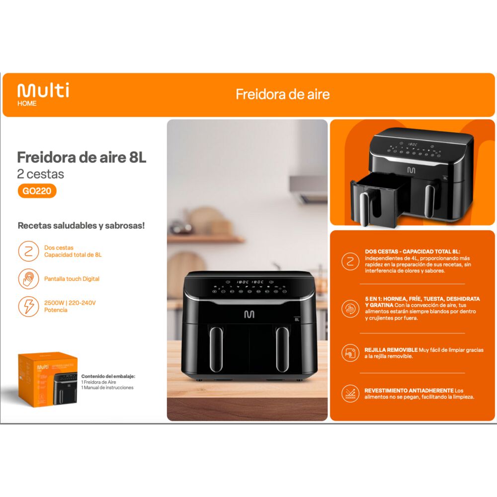 Freidora De Aire Multi 2 Cestas 8 Litros Go220 image number 9.0