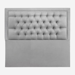 Respaldo De Cama Capitoné Frame Tachas Lino Gris Plata King