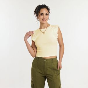 Polera Manga Corta Con Vuelos Cuello Redondo Mujer Freedom