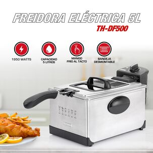 Freidora El&eacute;ctrica Thomas Thdf500 5 Litros 1950w Freidora De Aceite Acero Inoxidable Regulador De Temperatura Hasta 190 Tapa Con Ventana Y Filtro Can