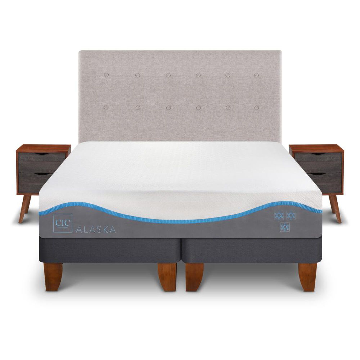 Cama Europea Cic Alaska / 2 Plazas / Base Dividida + Set De Maderas image number 0.0