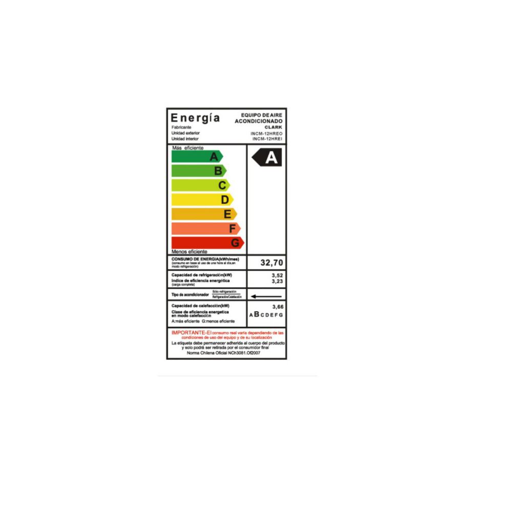 Aire Acondicionado De 12000 Btu Tipo Split Muro Inverter Wifi Clark image number 4.0