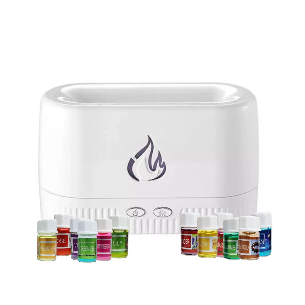 Pack Humidificador Blanco Efecto Llamas + 12 Esencias image number 1.0