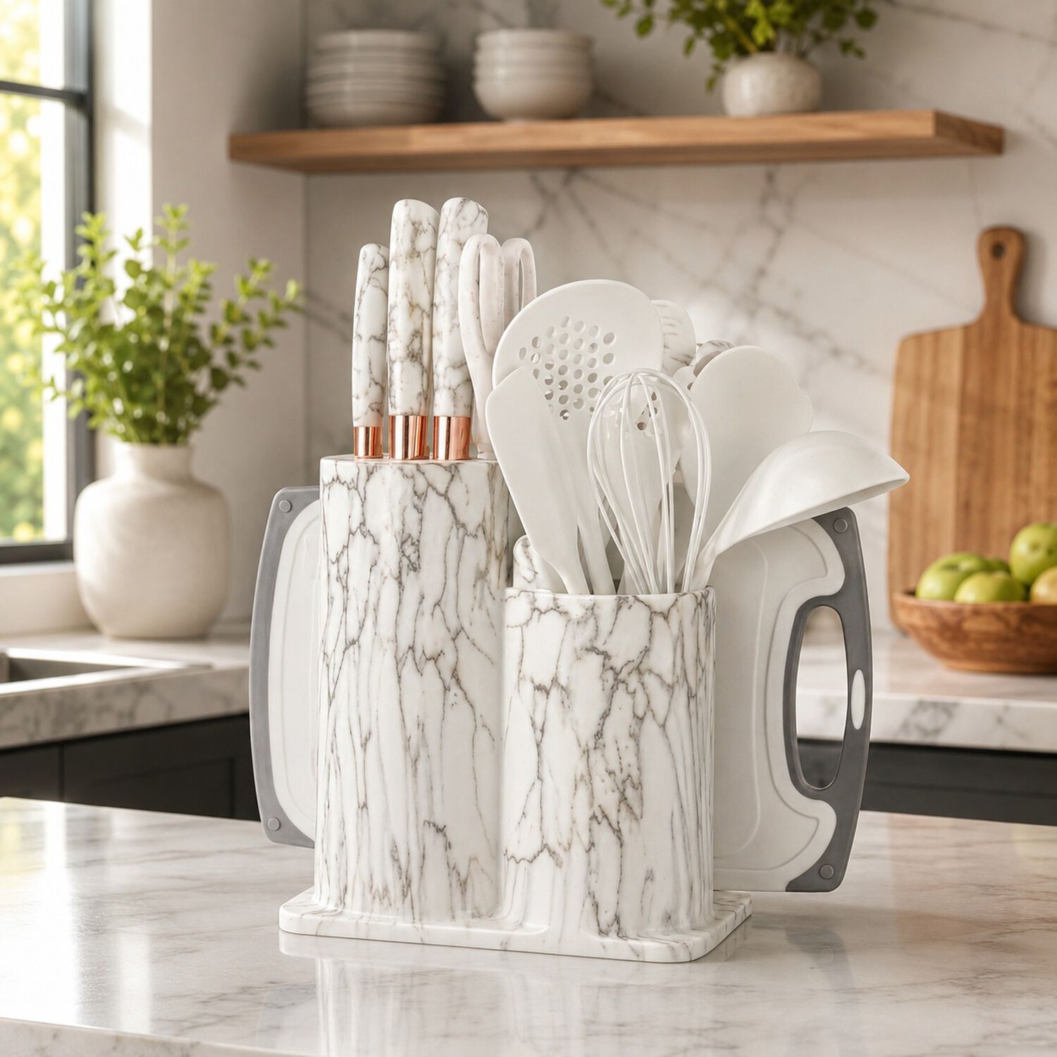 Set Utensilios De Cocina 25 Piezas Marmoleado Blanco Dorado image number 0.0
