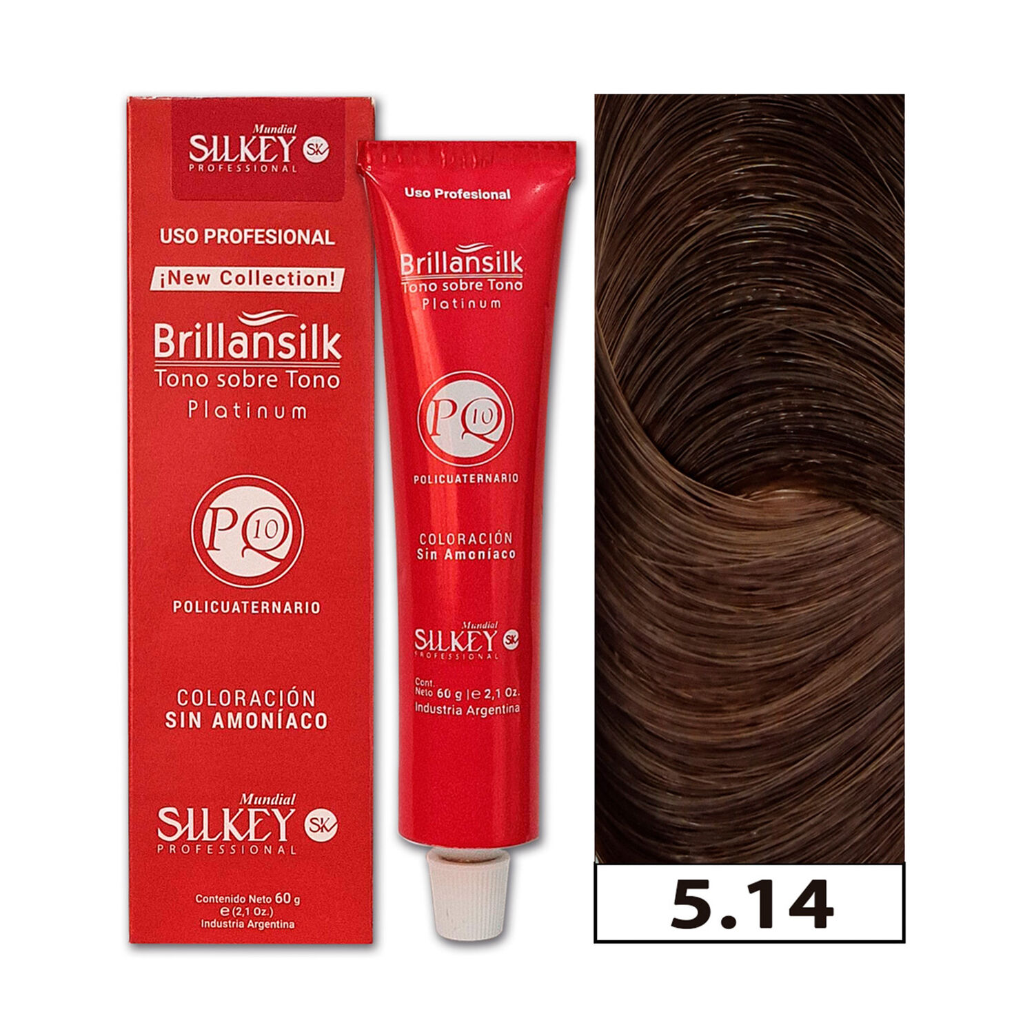 Brillansilk - Tintura Tono Sobre Tono Sin Amon&iacute;aco Silkey 60g + Oxidante - 5.14 Casta&ntilde;o Claro Coffee image number 0.0