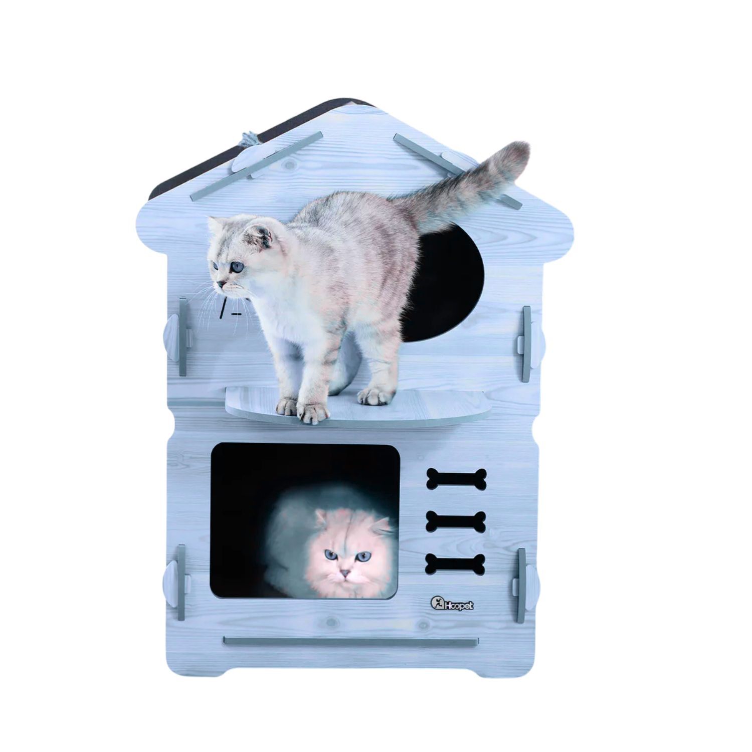 Casa Gatos Perros Madera Torre 2 Pisos 80cm Altura Azul image number 2.0