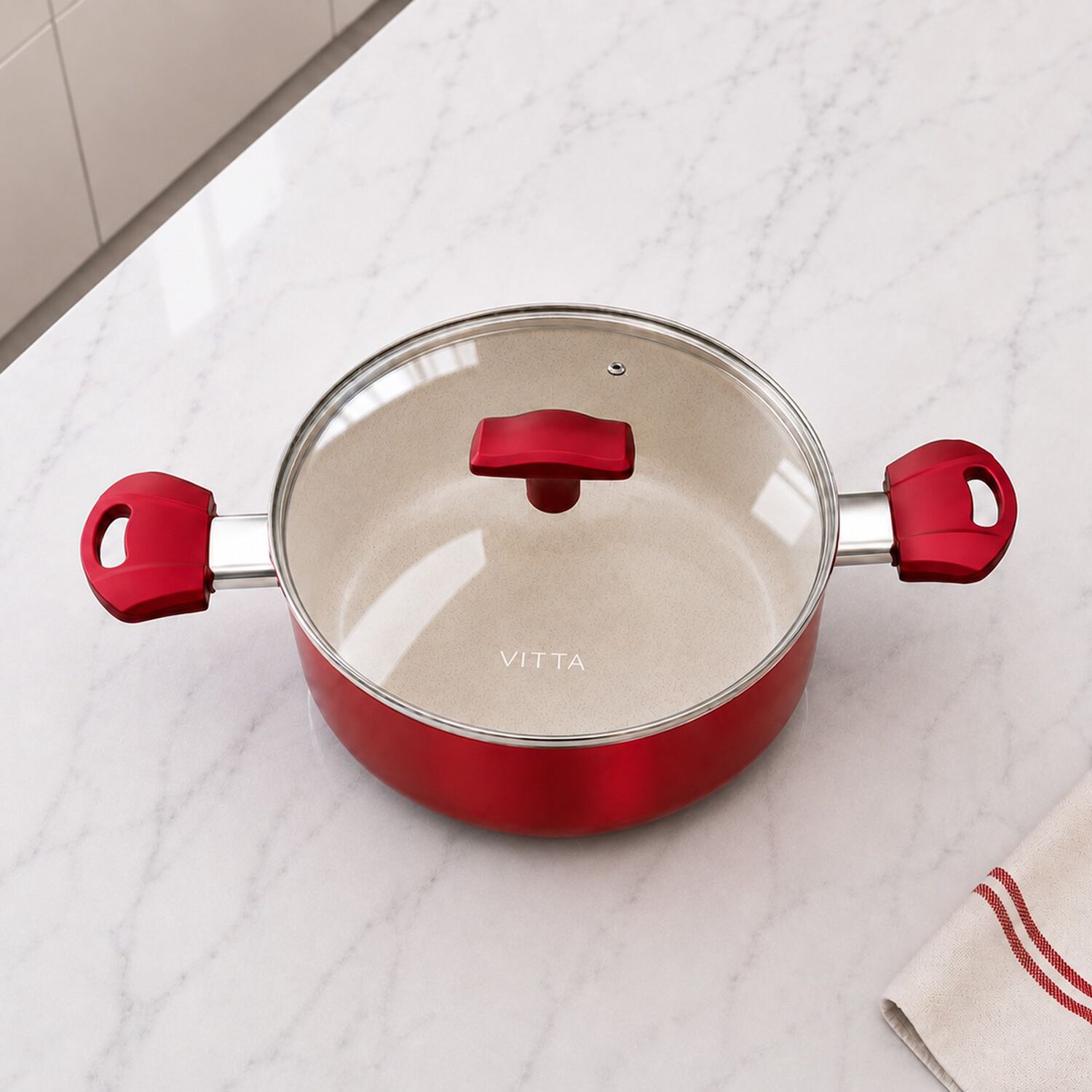Olla Cacerola Antiadherente De Aluminio 20 Cm 4,8 Lts Con Tapa Modelo Rosso Marca Vitta image number 4.0