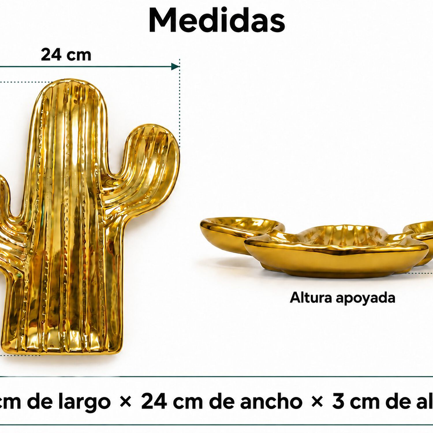 Bandeja Decorativa Cactus Dorada De Cer&aacute;mica Con Acabado Brillante image number 4.0