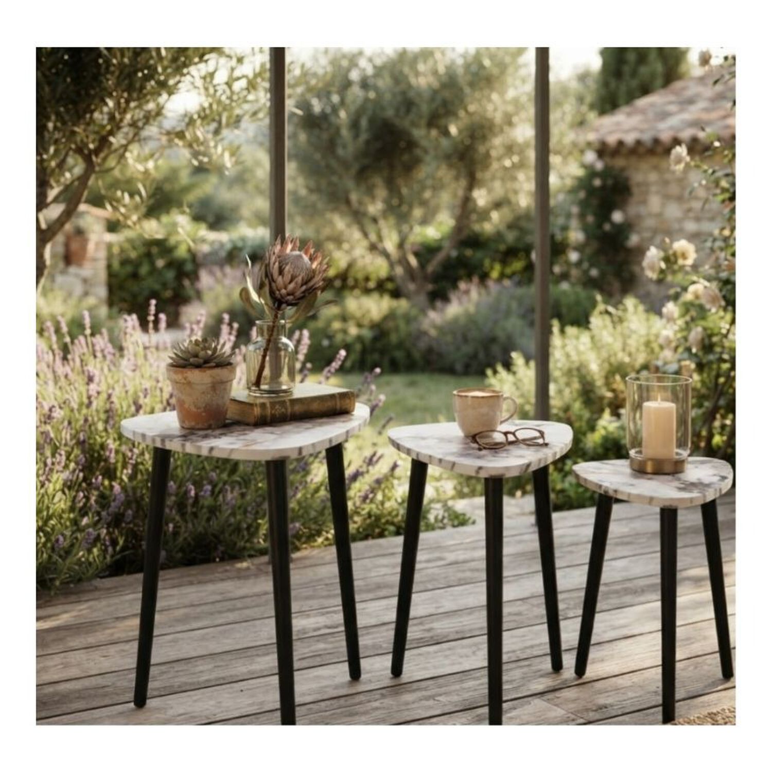 Set 3 Mesas Nido Marmolada Dise&ntilde;o Escalonado Living image number 1.0