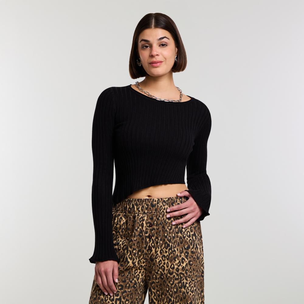 Sweater Crop Asimetrico Manga Larga Cuello Bote Mujer Rolly Go image number 0.0