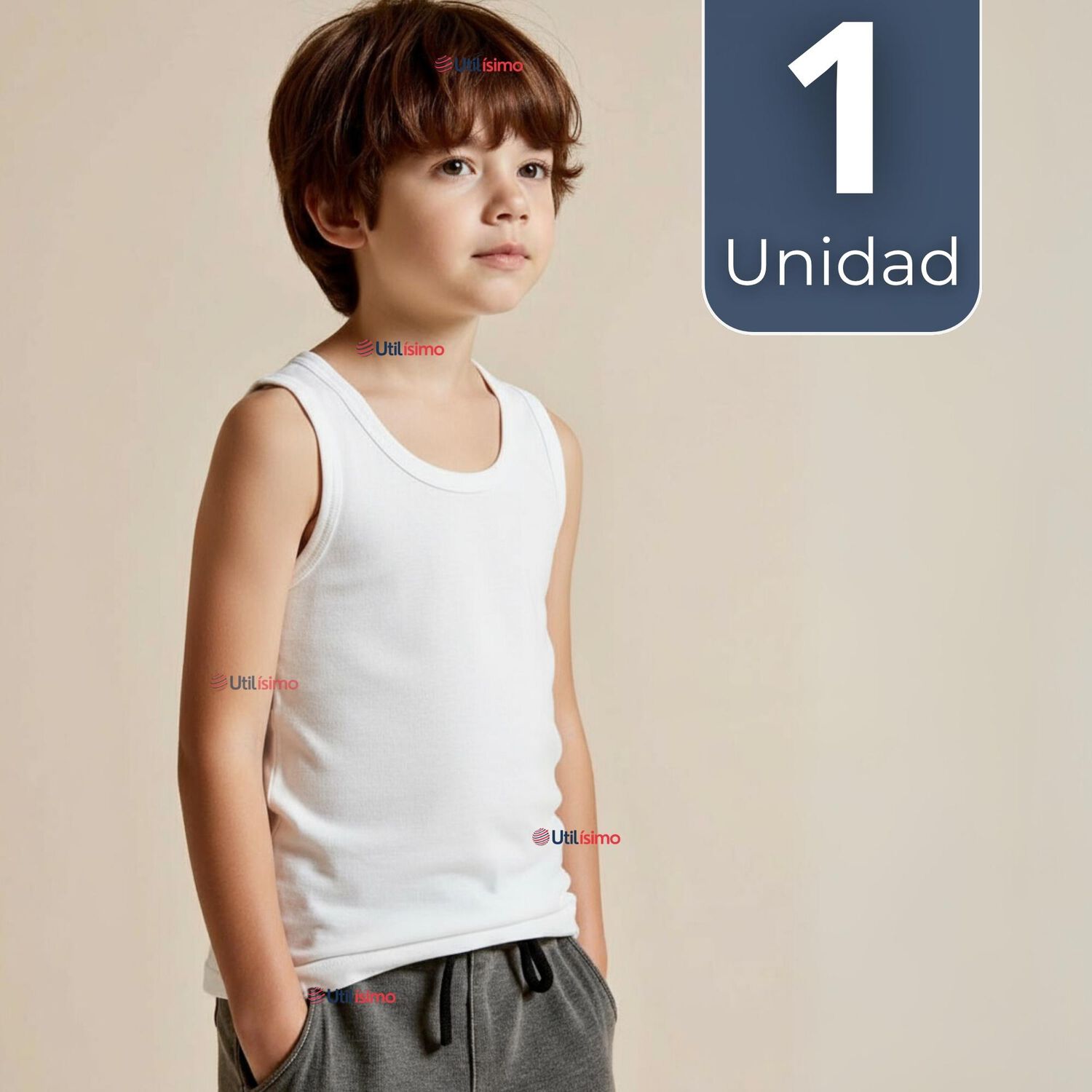 Camiseta Sin Manga B&aacute;sica Suave 100% Algod&oacute;n Blanco Ni&ntilde;o image number 0.0