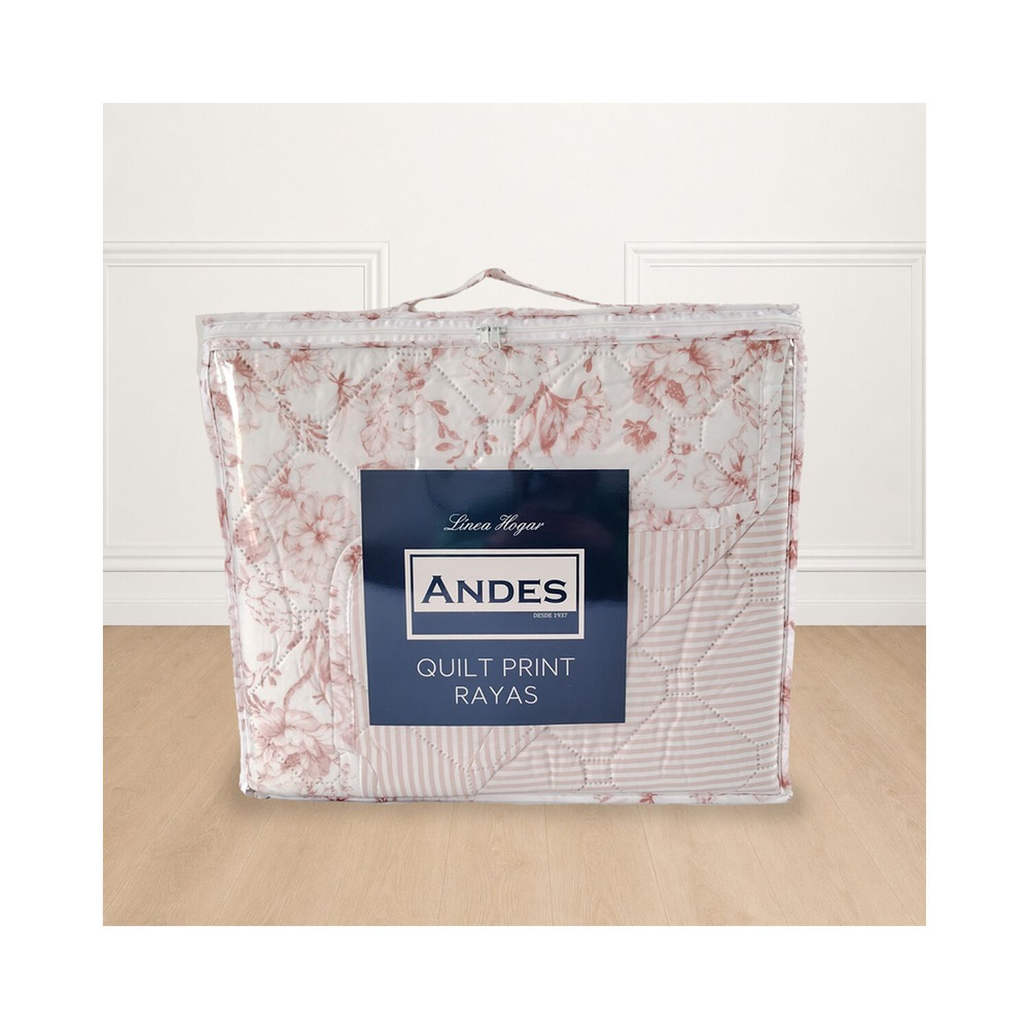 Quilt Andes Printed Rayas Rosa 2 Plazas image number 1.0