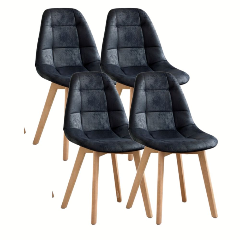 Comedor Warwick 120cm + 4 Sillas Capitonne Ecocuero Vintage Negro image number 3.0