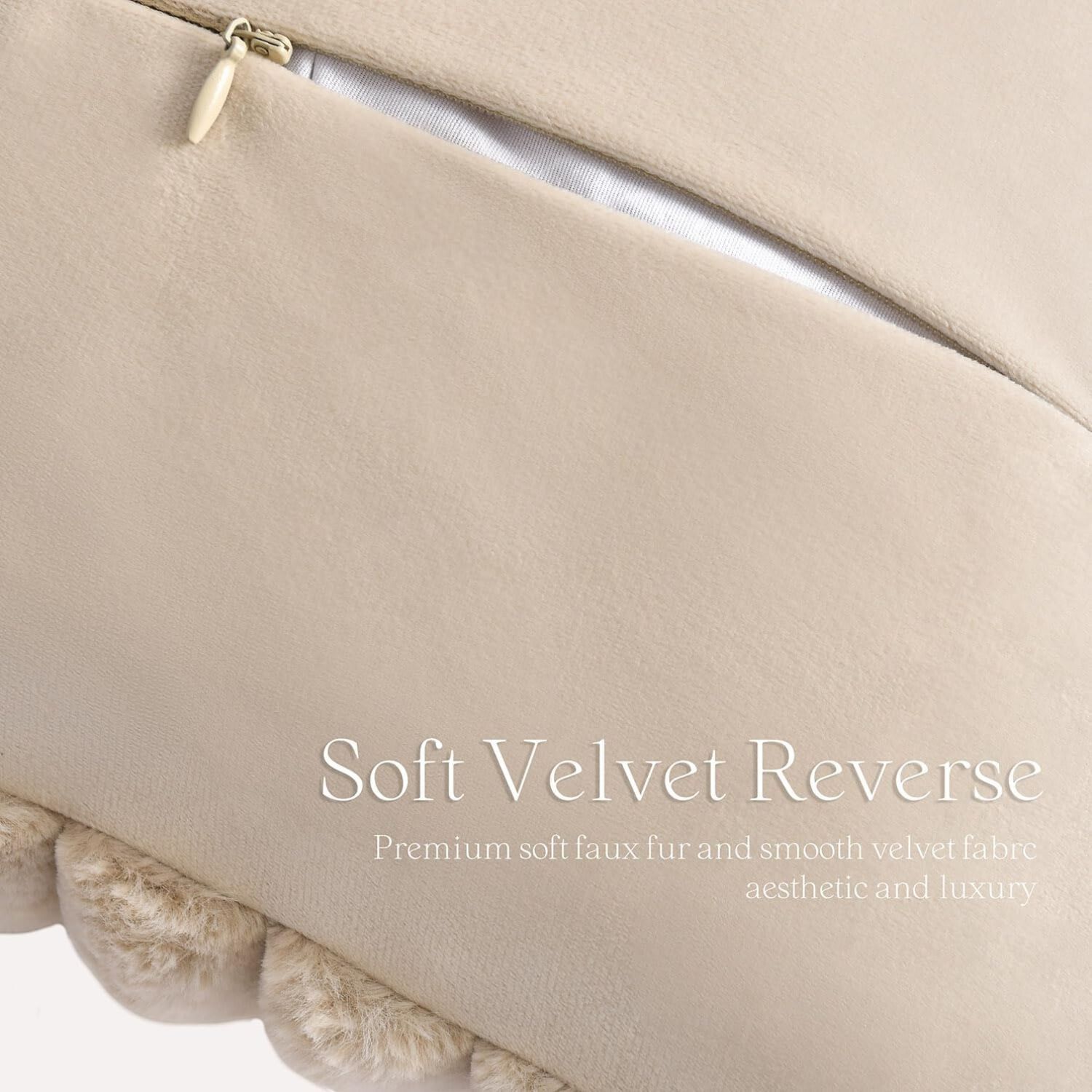 Pack De 02 Fundas De Coj&iacute;n Pelo De Conejo De Imitaci&oacute;n 45x45 Beige image number 4.0