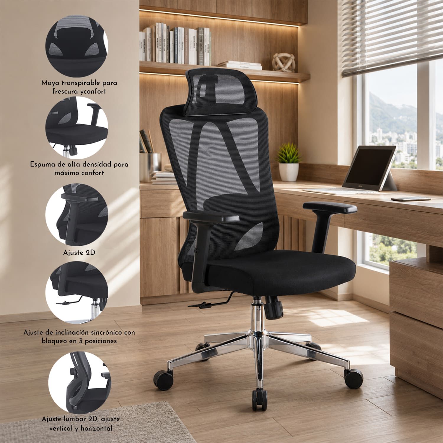 Silla Escritorio Ergon&oacute;mica Apoyo Lumbar Zyron Elite image number 4.0