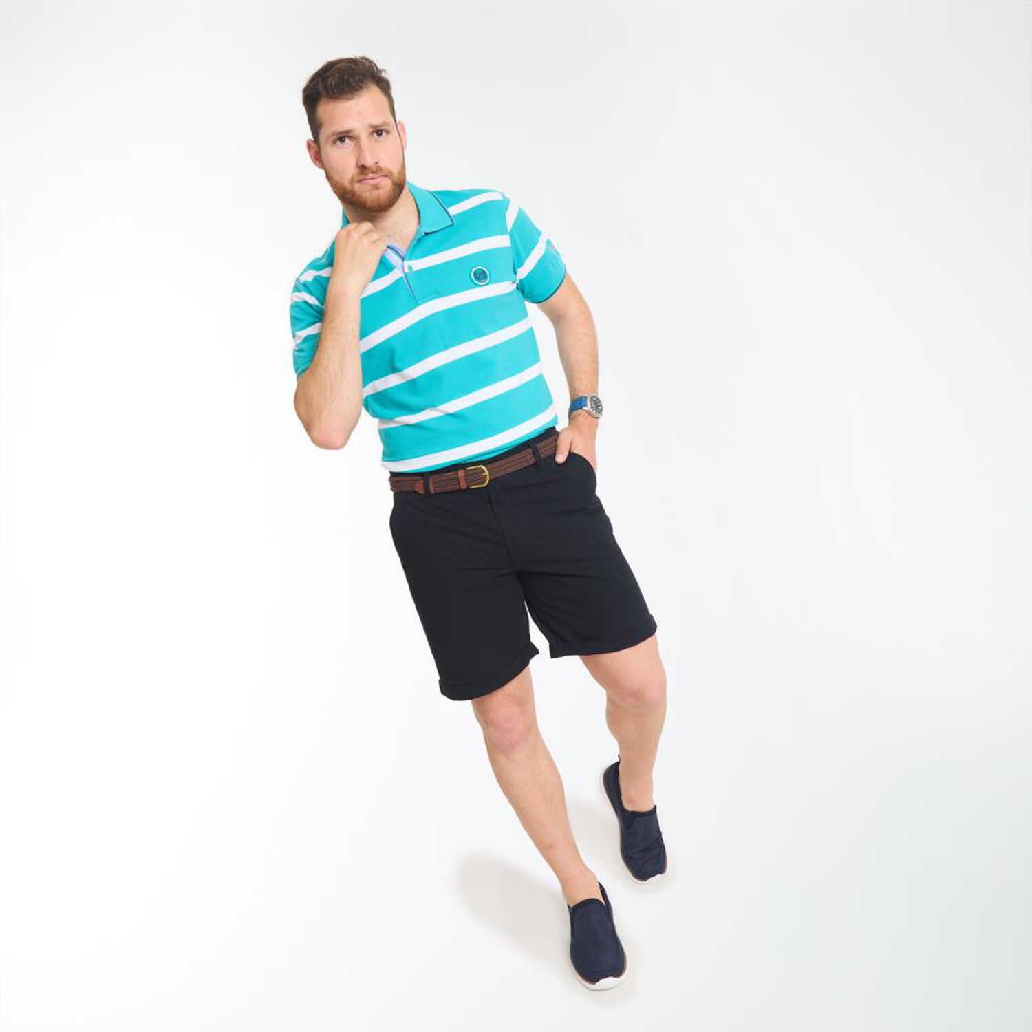 Polera L&iacute;neas Manga Corta Cuello Piqu&eacute; Hombre Peroe image number 1.0